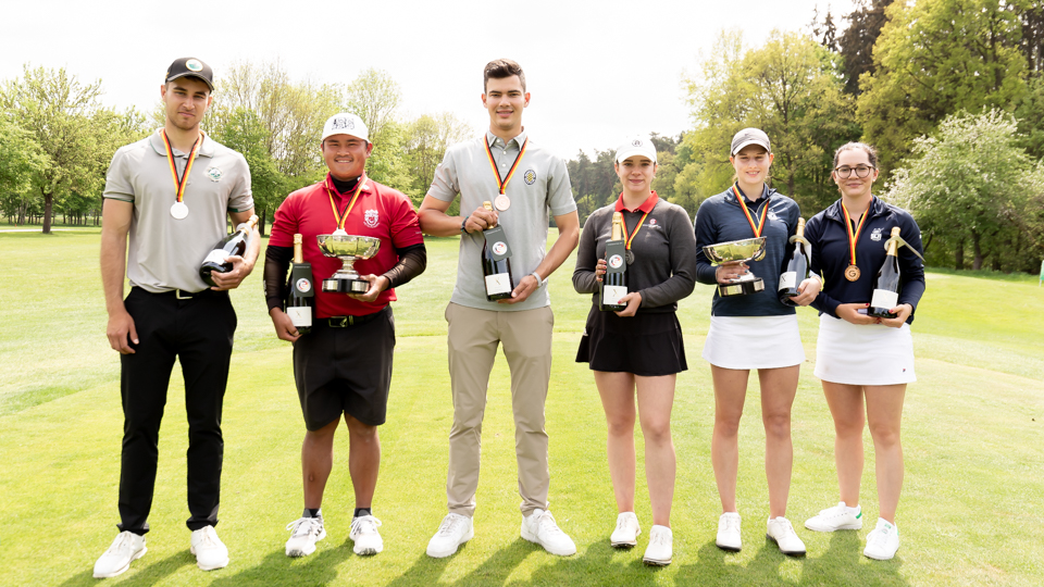 Alle Medaillengewinner der DLM 2022 auf einem Blick (v.l.): Hannes Hilburger, Leon Breimer, Lukas Buller, Marie-Agnes Fischer, Stella Jelinek, Charlotte Back. (Foto: DGV/Tiess)