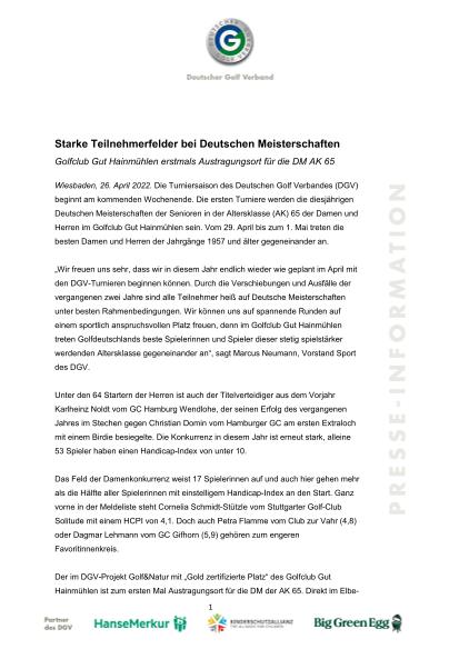 Starke Teilnehmerfelder bei DM AK 65